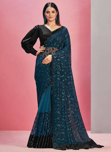 Teal Blue Colour mohmanthan ZEINA New Stylish Party Wear Heavy Designer Saree Collection 22105